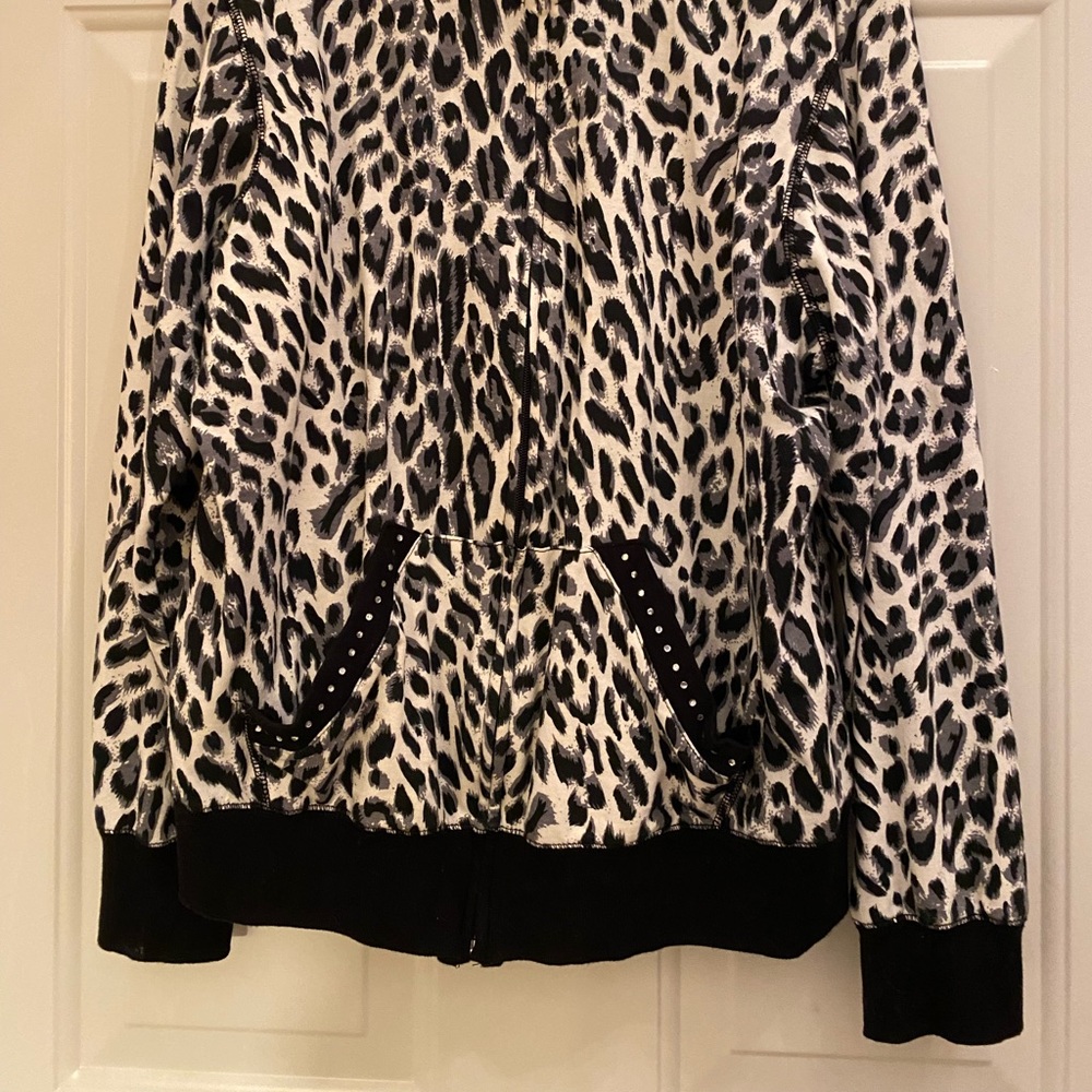 Sportelle black and white animal print zip jacket cardigan cotton blend